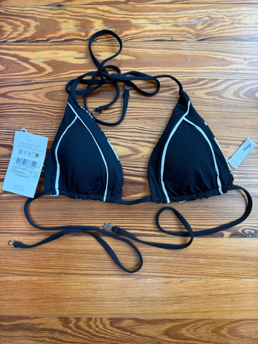 Maaji Midnight Black Balming Sliding Triangle Bikini Top Size Large NWT